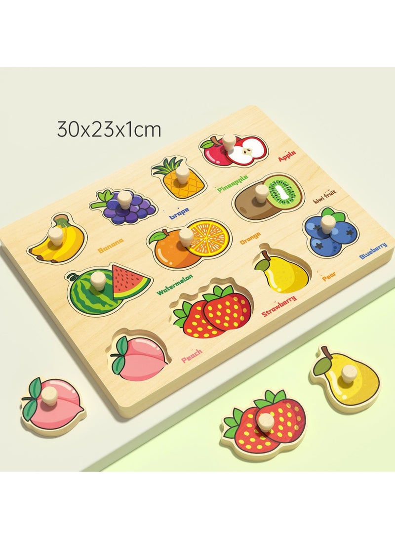 لوحة أحجية الصور المقطوعة على شكل فواكه بطول 30 سم للأطفال من عمر 1 إلى 3 سنوات، لعبة أحجية الصور المقطوعة الخشبية بمقبض، لعبة أحجية تعليمية لتنمية المهارات الحركية الدقيقة للأطفال، هدية مثالية للأولاد والبنات من عمر 1 إلى 2 إلى 3 سنوات - Image 2